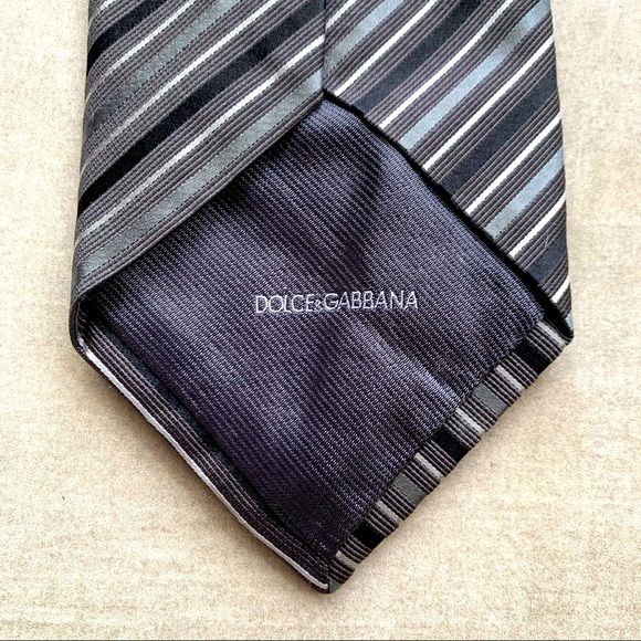 Dolce & Gabbana Grey & Black Striped Silk Tie - Picture 1 of 7